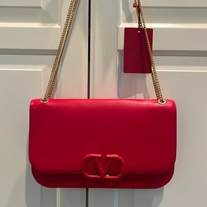 Valentino Garavani Vlogo red leather crossbody/shoulder chain bag NWT